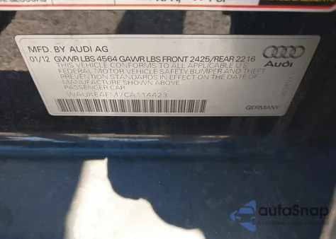 2012 Audi A3 2.0T Premium z USA, uszkodzony, nr VIN WAUKEAFM7CA114423